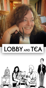 Logo "Lobby and Tea" picture of Noëmie, blogger of blog "Lobby and Tea" drinking a milkshake in the lobby of a hotel.